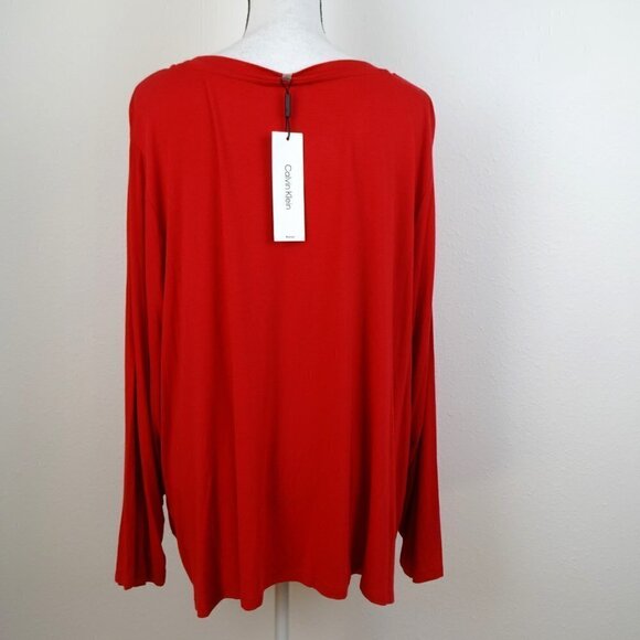 Calvin Klein Twist Front Knot Top Women's Plus Size 2X Red Long Sleeve - Picture 6 of 8